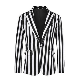 Stripes Blazers For Men's Slim Fit Single Breasted Business Color Block Sports Coat