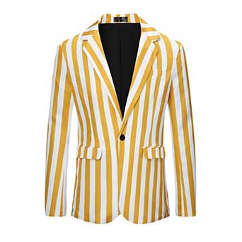 Stripes Blazers For Men's Slim Fit Single Breasted Business Color Block Sports Coat