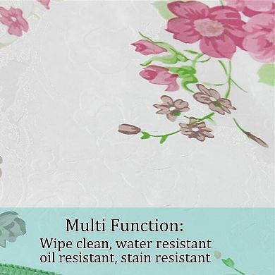 Vinyl Tablecloth Round 59" Dia Red And Green Flower Pattern Water