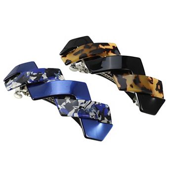 2 pc Hair Barrettes Tortoise Shell Hair Barrettes French Hair Clip Blue Amber