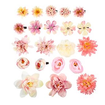 21 pc Women Flower Hair Clips Flower Hair Barrettes For Party Beach Pink