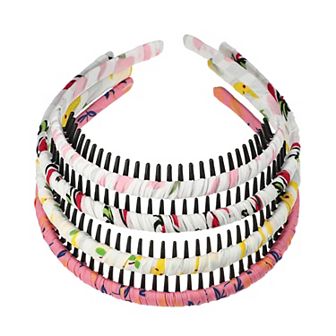 4 pc Teeth Comb Floral Pattern Headbands For Women Yellow Red Deep Pink White