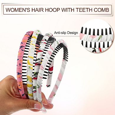 4pcs Teeth Comb Floral Pattern Headbands For Women Yellow Red Deep Pink White