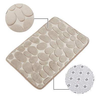Bathroom Rugs Bath Mat Machine Washable Beige Cobblestone Pattern 23.62"x15.75"