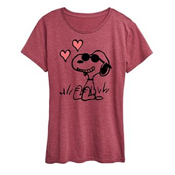 Women's Peanuts Snoopy Joe Cool Sitting Hearts Graphic Tee