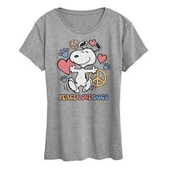 Women's Peanuts Snoopy Peace Love Dogs Graphic Tee