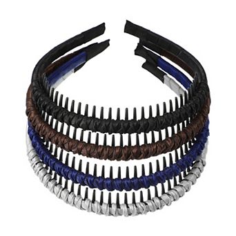 4 pc Teeth Comb Headband Tooth Comb Hair Hoop Deep Brown Black Deep Blue Gray