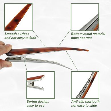 2 Pcs Long Metal Duckbill Hair Clips Crocodile Clips 5.31"x0.83" Red Coffee