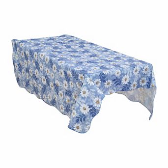 Vinyl Daisy Pattern Rectangle Tablecloth Cover Water Oil 71 X 54 Inch For Wedding Party Blue