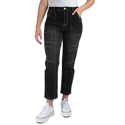 Juniors' Indigo Rein High Rise Utility Crop Jeans