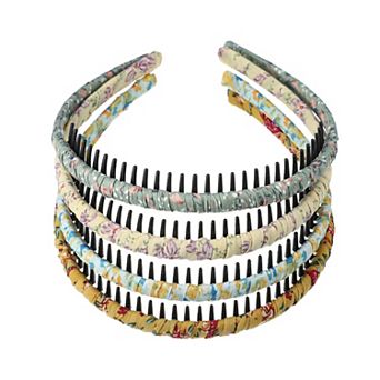 4 pc Teeth Comb Floral Pattern Headbands Purple Deep Green Yellow Yellow Blue