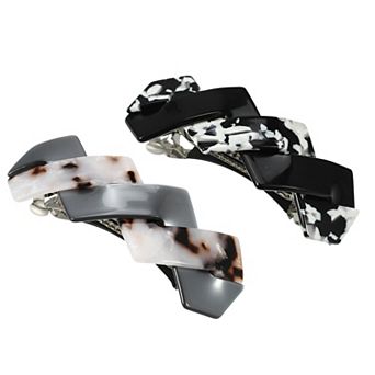 2 pc Hair Barrettes Tortoise Shell Hair Barrettes French Hair Clip Gray Black