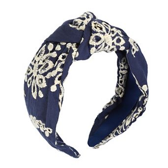 Floral Pattern Knotted Headband Classic For Women Girl Deep Blue 5.24"x1.97"