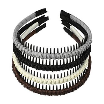 4 pc Teeth Comb Headband Solid Color For Women Black Beige Deep Brown Gray