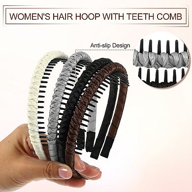 4 Pcs Teeth Comb Headband Solid Color For Women Black Beige Deep Brown Gray
