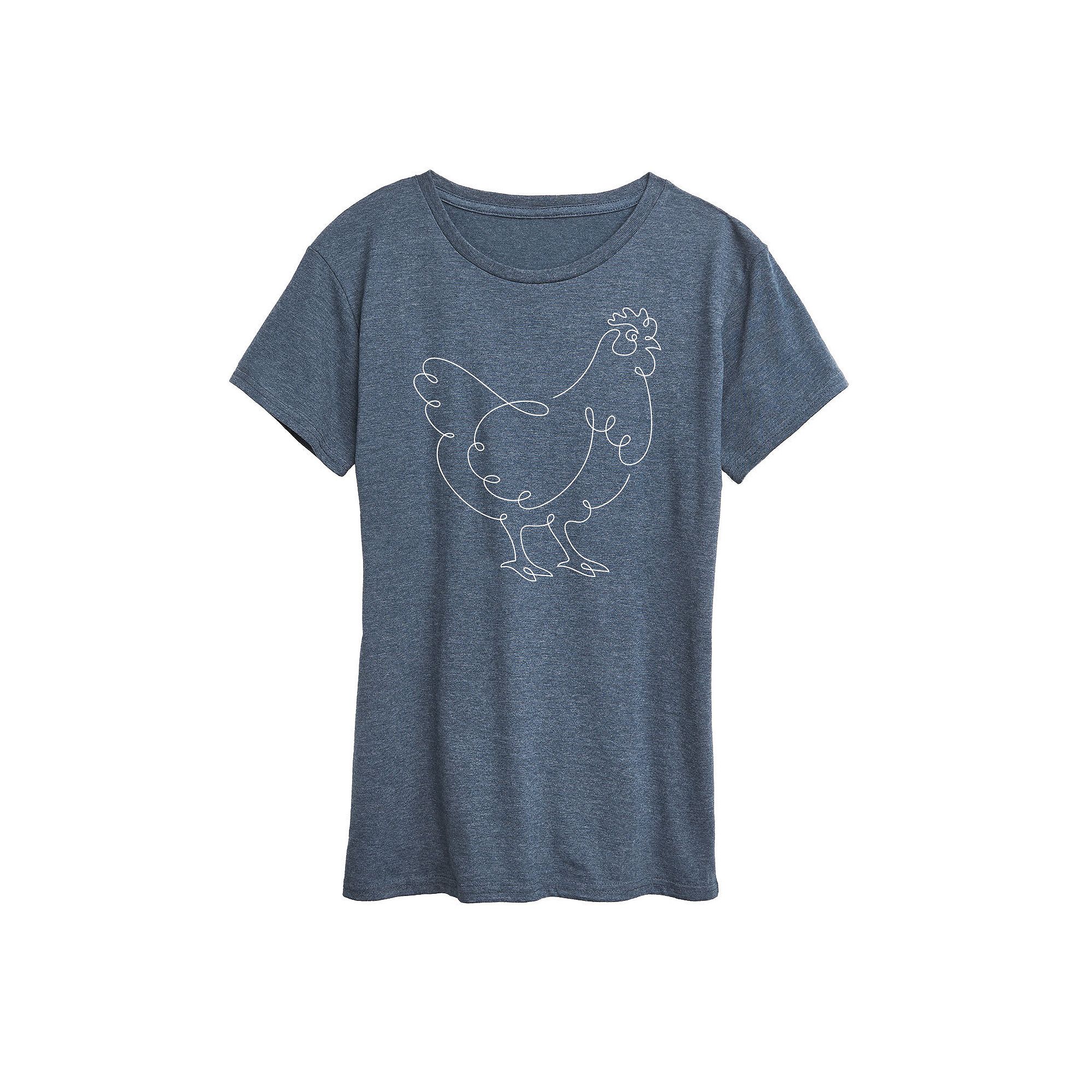 Womens Chicken Continuous Line Doodle Graphic Tee, Size: Small, Grey Blue