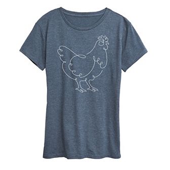 Women's Chicken Continuous Line Doodle Graphic Tee