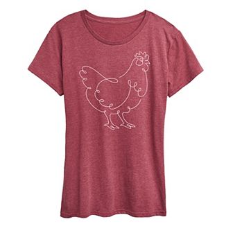 Women's Chicken Continuous Line Doodle Graphic Tee