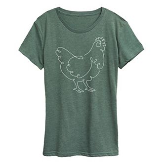 Women's Chicken Continuous Line Doodle Graphic Tee
