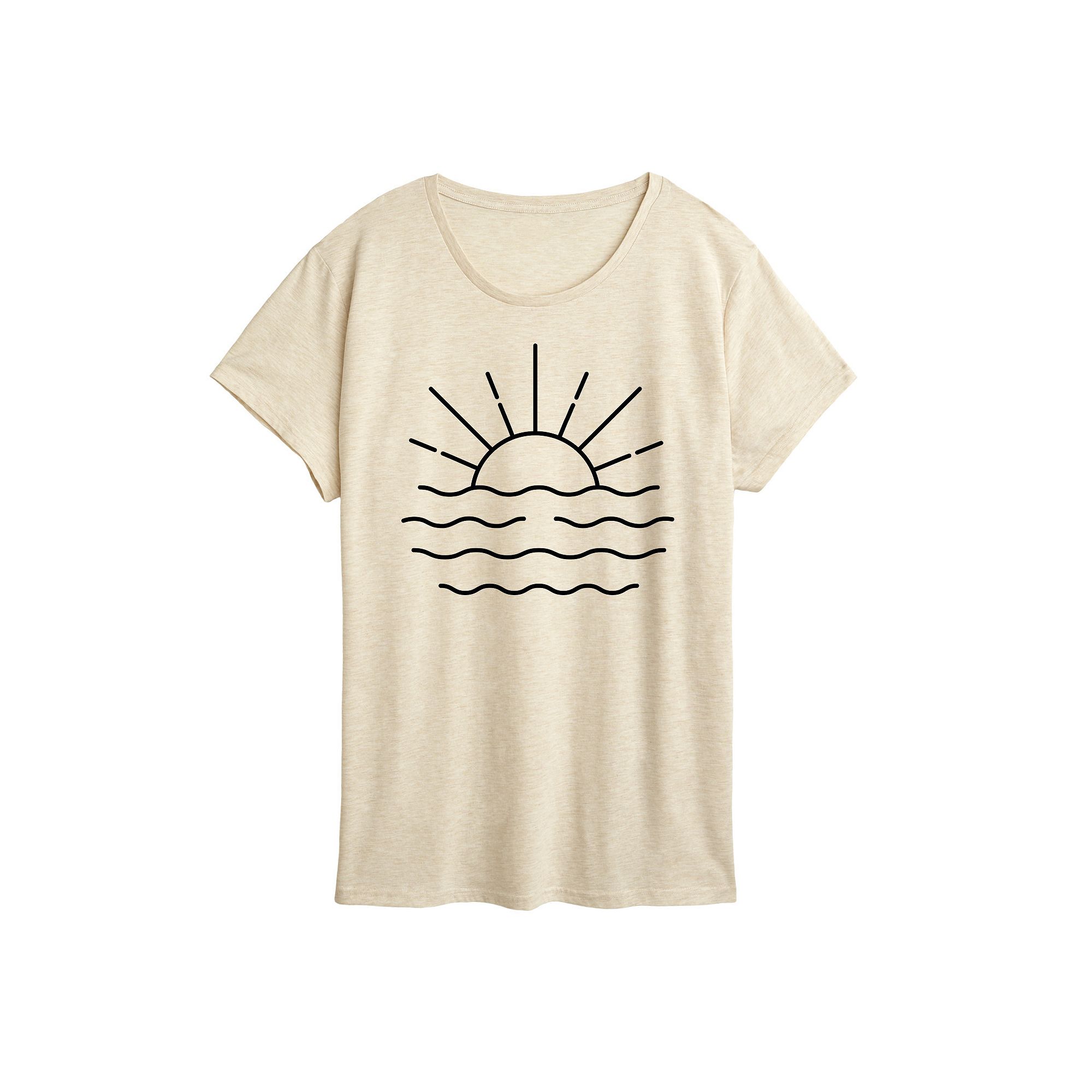 Womens Ocean Sunset Linework Graphic Tee, Size: Small, Beige