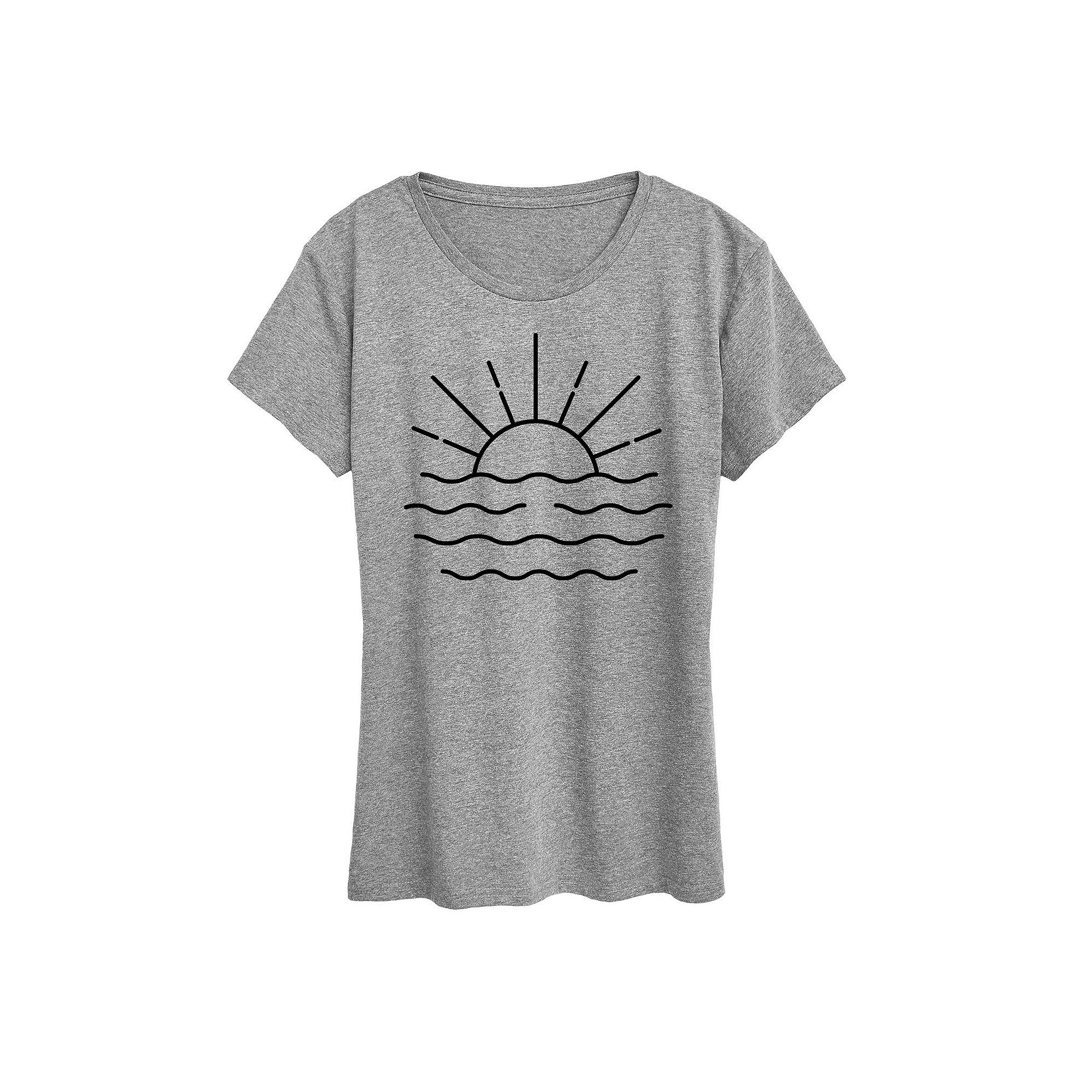 Womens Ocean Sunset Linework Graphic Tee, Size: Small, Grey Gray