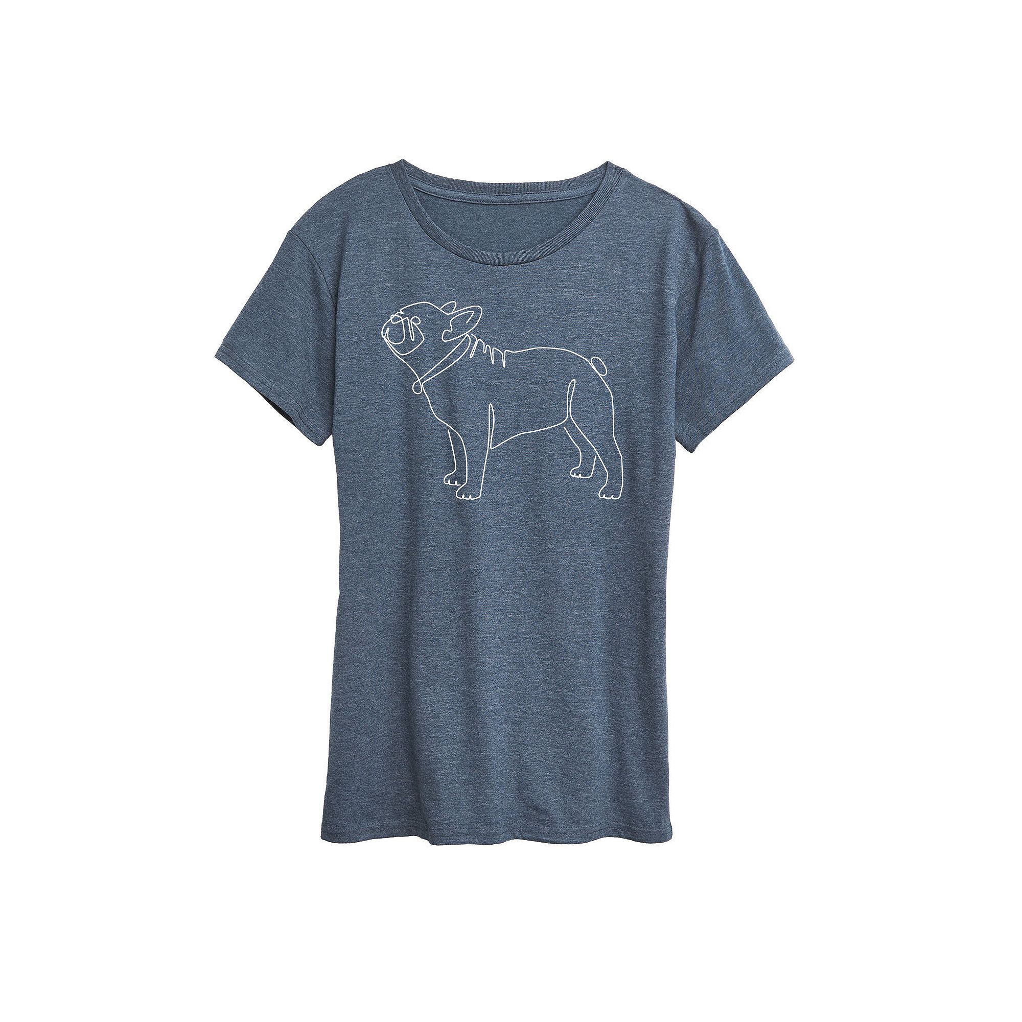 Womens Contour Line French Bulldog Graphic Tee, Size: Small, Grey Blue