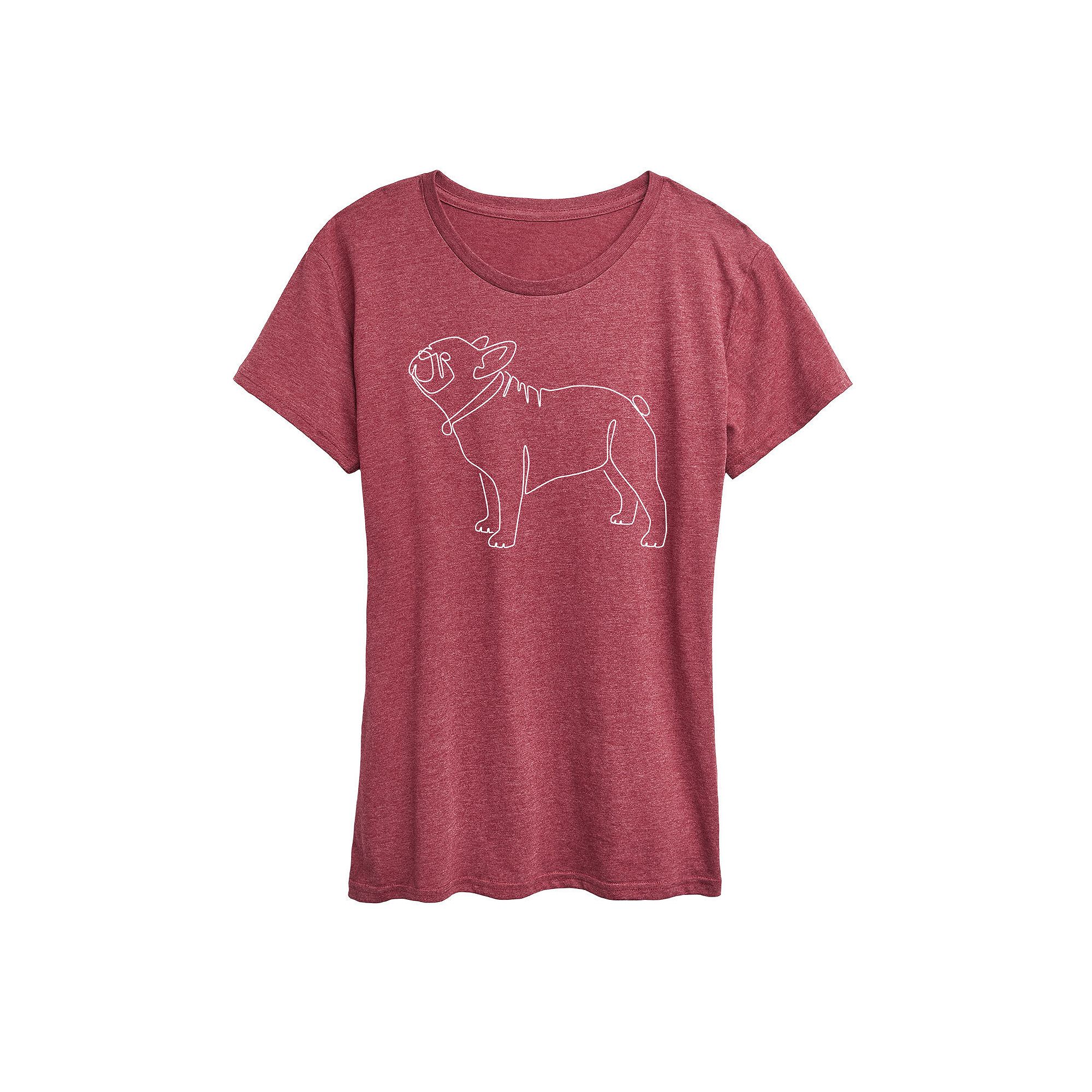 Womens Contour Line French Bulldog Graphic Tee, Size: Small, Grey Dark Red