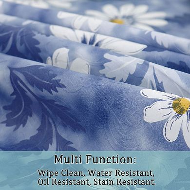 Vinyl Home Tablecloth Round Tables 71" Dia Blue Flower Pattern Waterproof