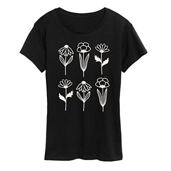 Women's Simple Line Drawn Flowers Graphic Tee