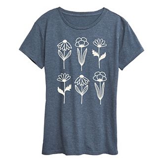 Women's Simple Line Drawn Flowers Graphic Tee