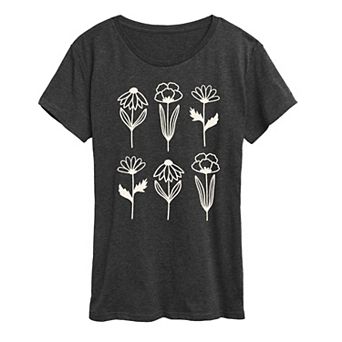 Women's Simple Line Drawn Flowers Graphic Tee