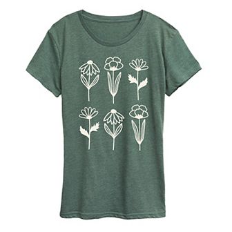 Women's Simple Line Drawn Flowers Graphic Tee