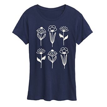 Women's Simple Line Drawn Flowers Graphic Tee