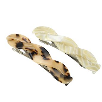 2 pc Hair Barrettes Tortoise Shell Hair Barrette French Hair Clip White Brown
