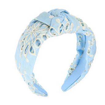 Floral Pattern Knotted Headband Classic For Women Girl Light Blue 5.24"x1.97"