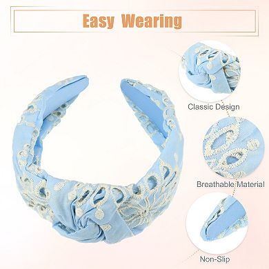 Floral Pattern Knotted Headband Classic For Women Girl Light Blue 5.24"x1.97"
