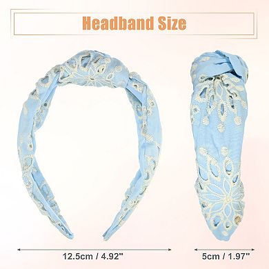 Floral Pattern Knotted Headband Classic For Women Girl Light Blue 5.24"x1.97"