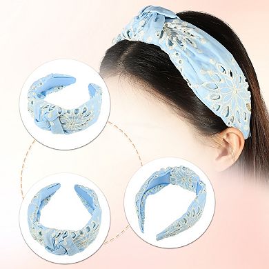 Floral Pattern Knotted Headband Classic For Women Girl Light Blue 5.24"x1.97"