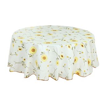 Vinyl Home Tablecloth Round Tables 71" Dia Yellow Flower Pattern Water