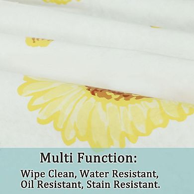 Vinyl Home Tablecloth Round Tables 71" Dia Yellow Flower Pattern Water