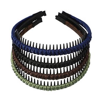 4 pc Teeth Comb Headband For Women Deep Brown Black Army Green Deep Blue