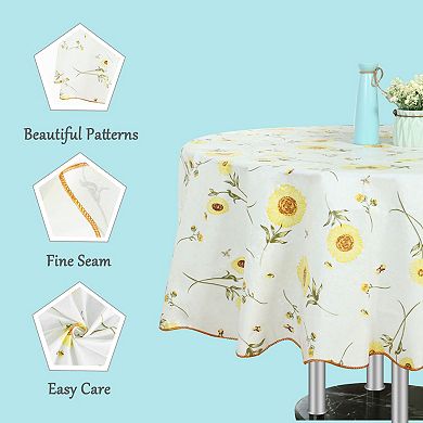 Vinyl Home Tablecloth Round Tables 60" Dia Yellow Flower Pattern Water