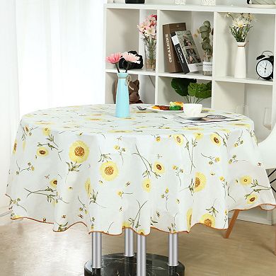 Vinyl Home Tablecloth Round Tables 60" Dia Yellow Flower Pattern Water