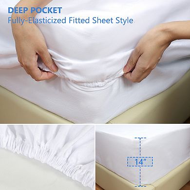 Waterproof Fitted Sheet Set With Pillowcases And Bed Skirt Queen