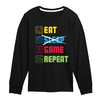 Boys 8-20 Eat Sleep Game Repeat Long Sleeve Graphic Tee