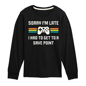 Boys 8-20 Sorry I'm Late Save Point Long Sleeve Graphic Tee