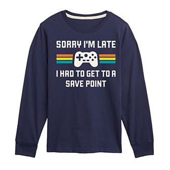 Boys 8-20 Sorry I'm Late Save Point Long Sleeve Graphic Tee