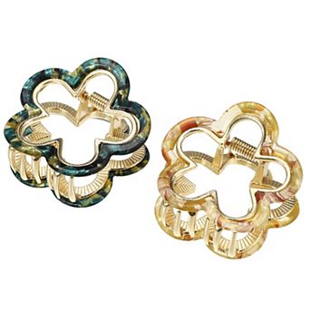 2 pc Flower Hair Claw Clip Small Hair Jaw Clips For Women Beige Green 1.97"