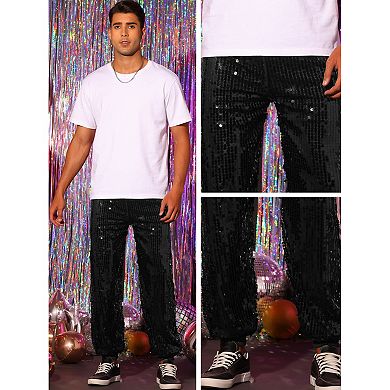 Sequin Pants For Men's Sparkly Disco Costume Elastic Waist Shiny Metallic Joggers
