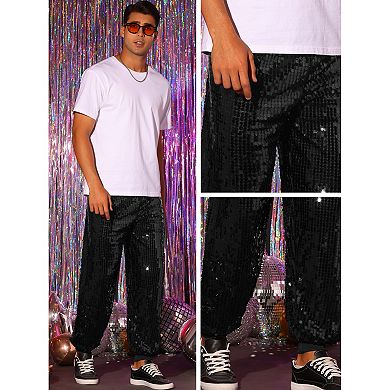 Sequin Pants For Men's Sparkly Disco Costume Elastic Waist Shiny Metallic Joggers